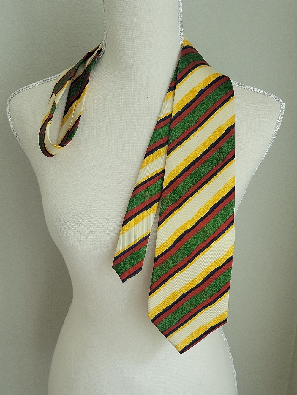Vintage J. Crew Silk Striped Green, Red, Purple/Blue, Yellow & Cream Men's Tie